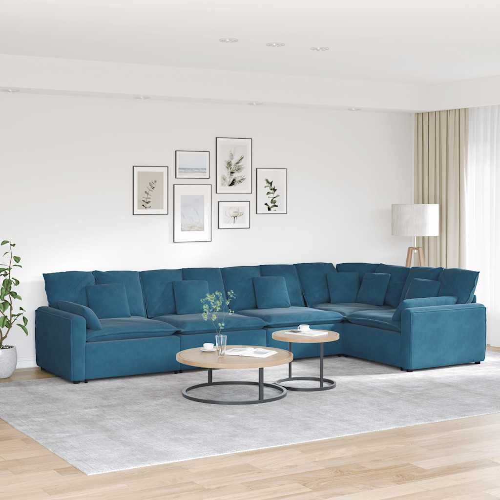 Modulaire bank met kussens fluweel blauw