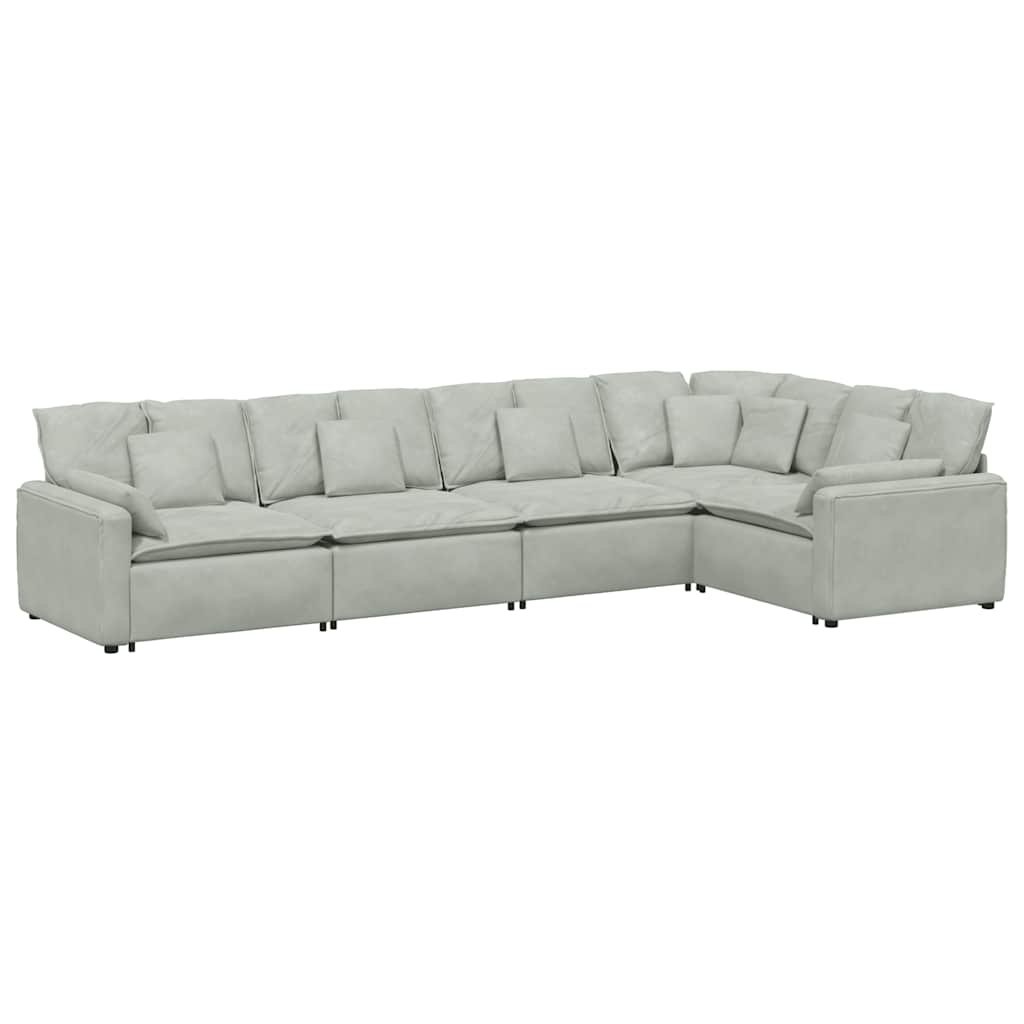 Modulaire bank met kussens fluweel lichtgrijs