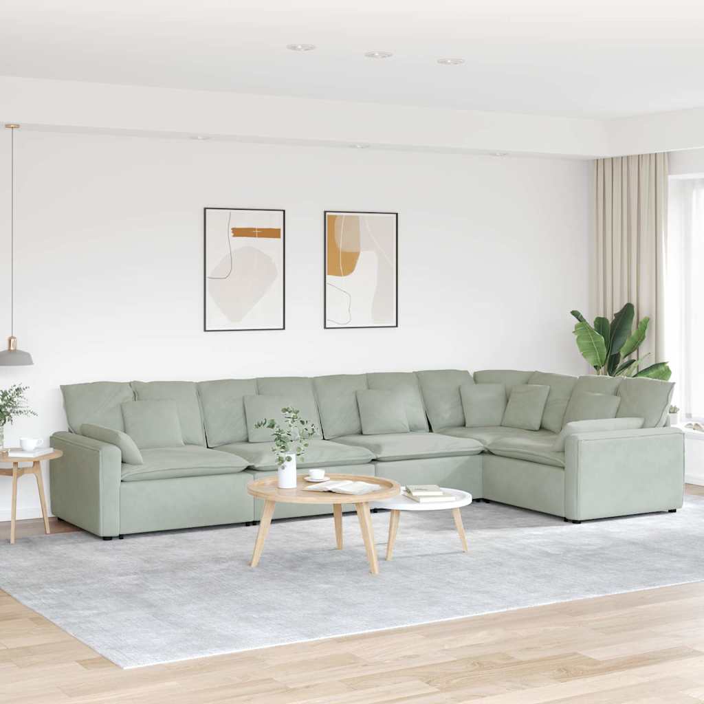 Modulaire bank met kussens fluweel lichtgrijs