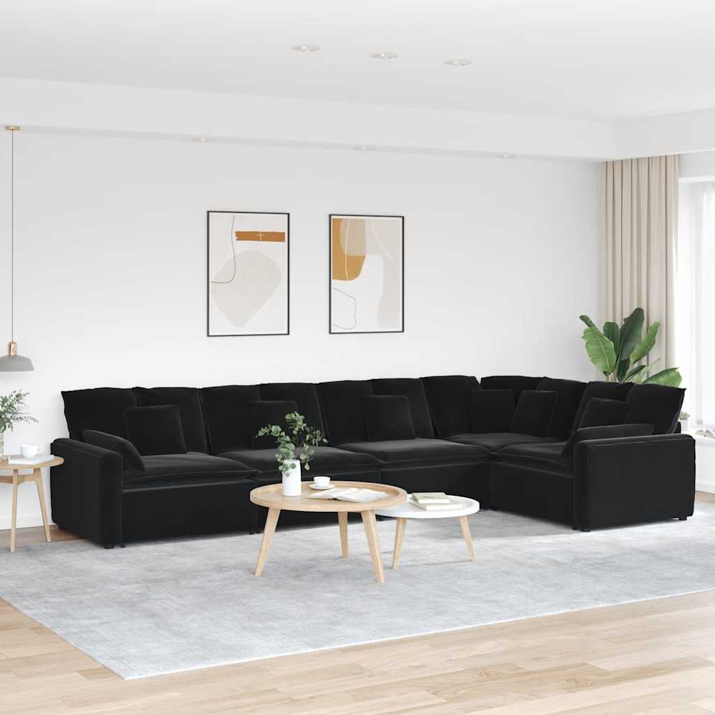 Modulaire bank met kussens fluweel zwart