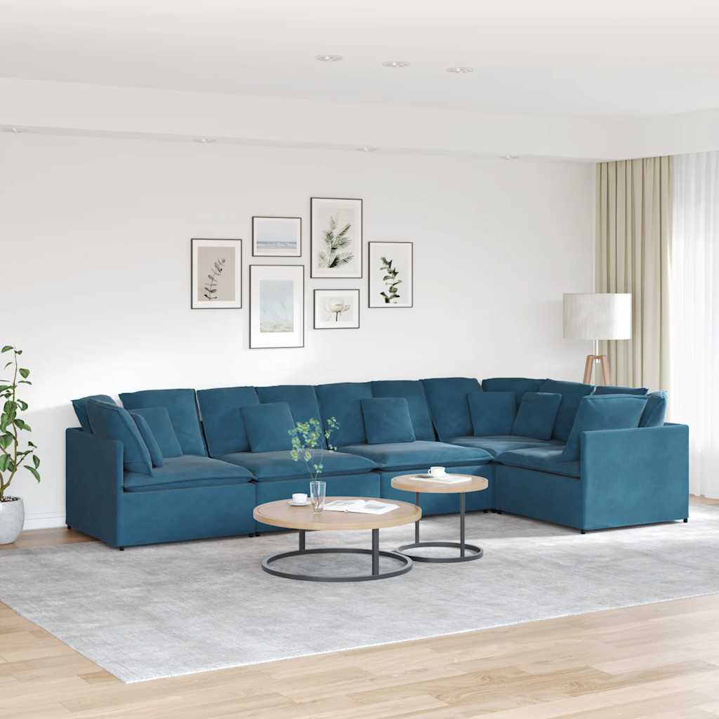 Modulaire bank met kussens fluweel blauw