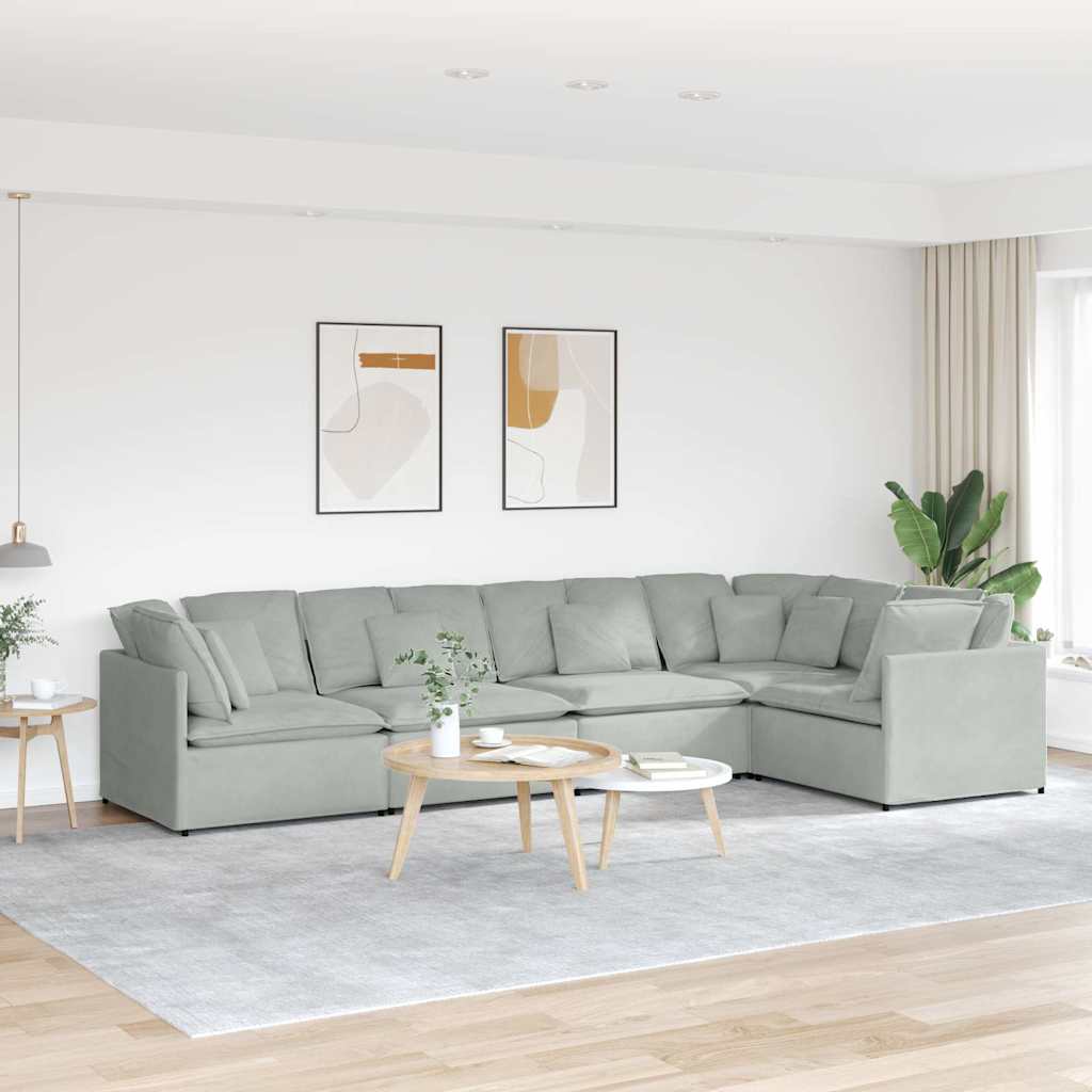 Modulaire bank met kussens fluweel lichtgrijs