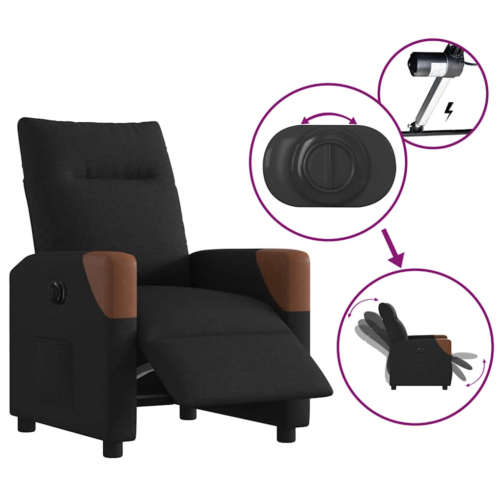 Fauteuil verstelbaar elektrisch stof zwart