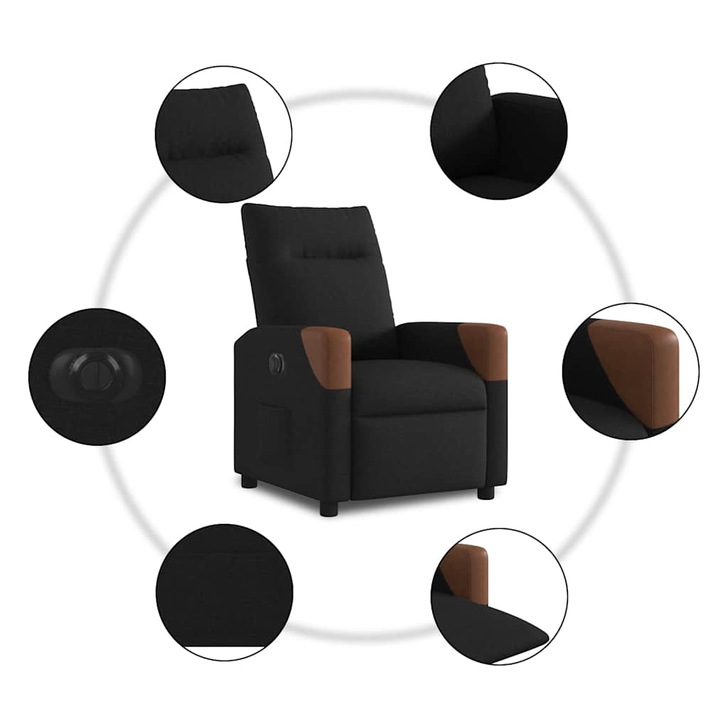 Fauteuil verstelbaar elektrisch stof zwart