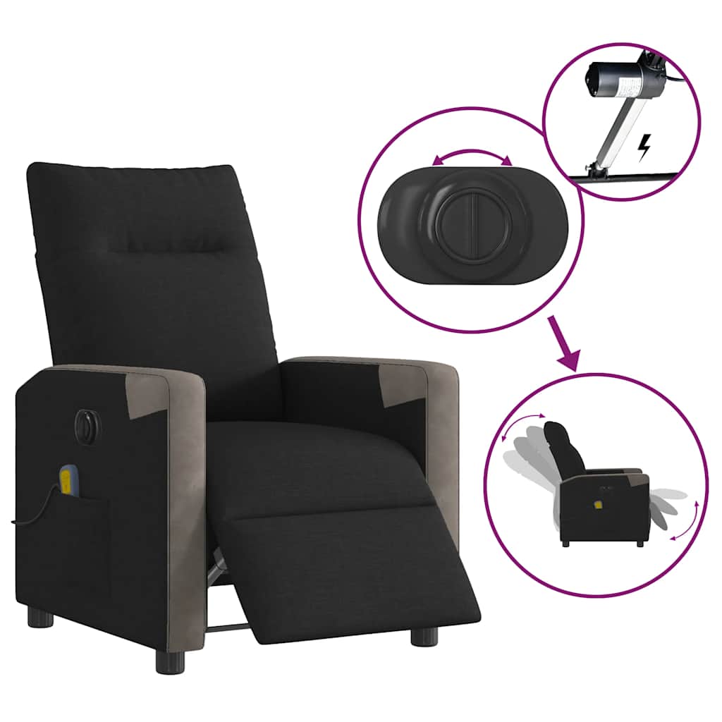 Massagestoel elektrisch verstelbaar stof zwart