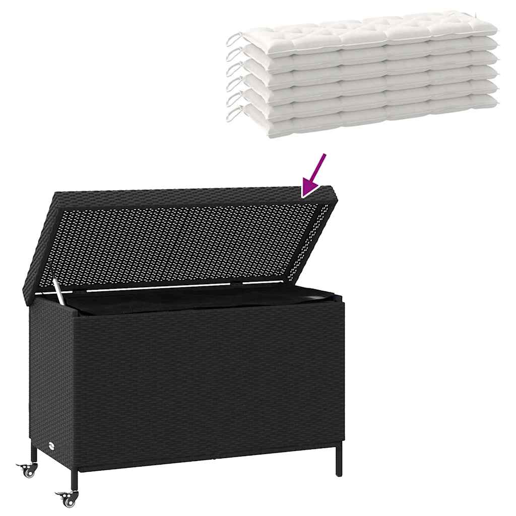 Tuinbox met wielen 110x55x73 cm poly rattan zwart