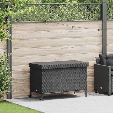 Tuinbox met wielen 110x55x73 cm poly rattan zwart