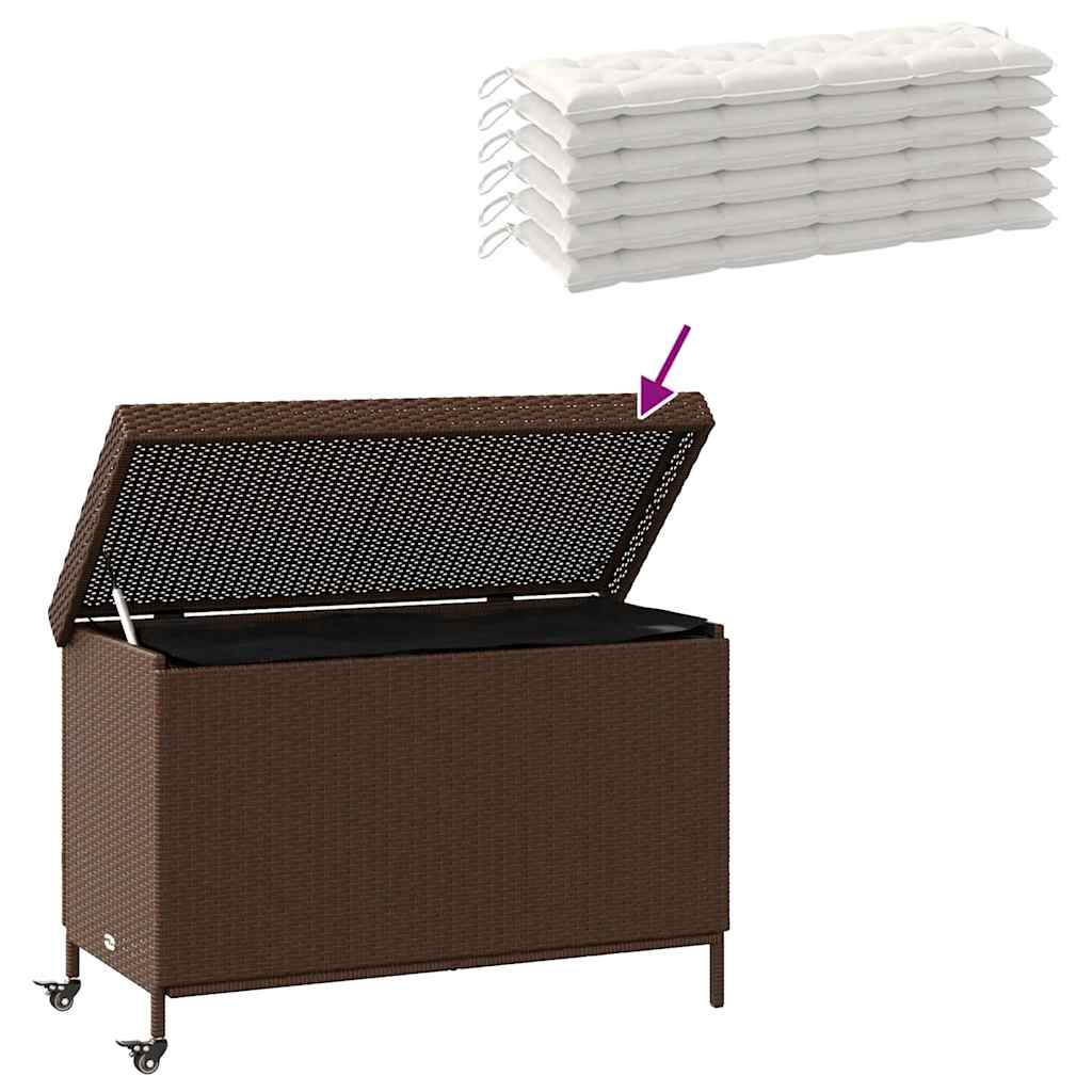 Tuinbox met wielen 110x55x73 cm poly rattan bruin