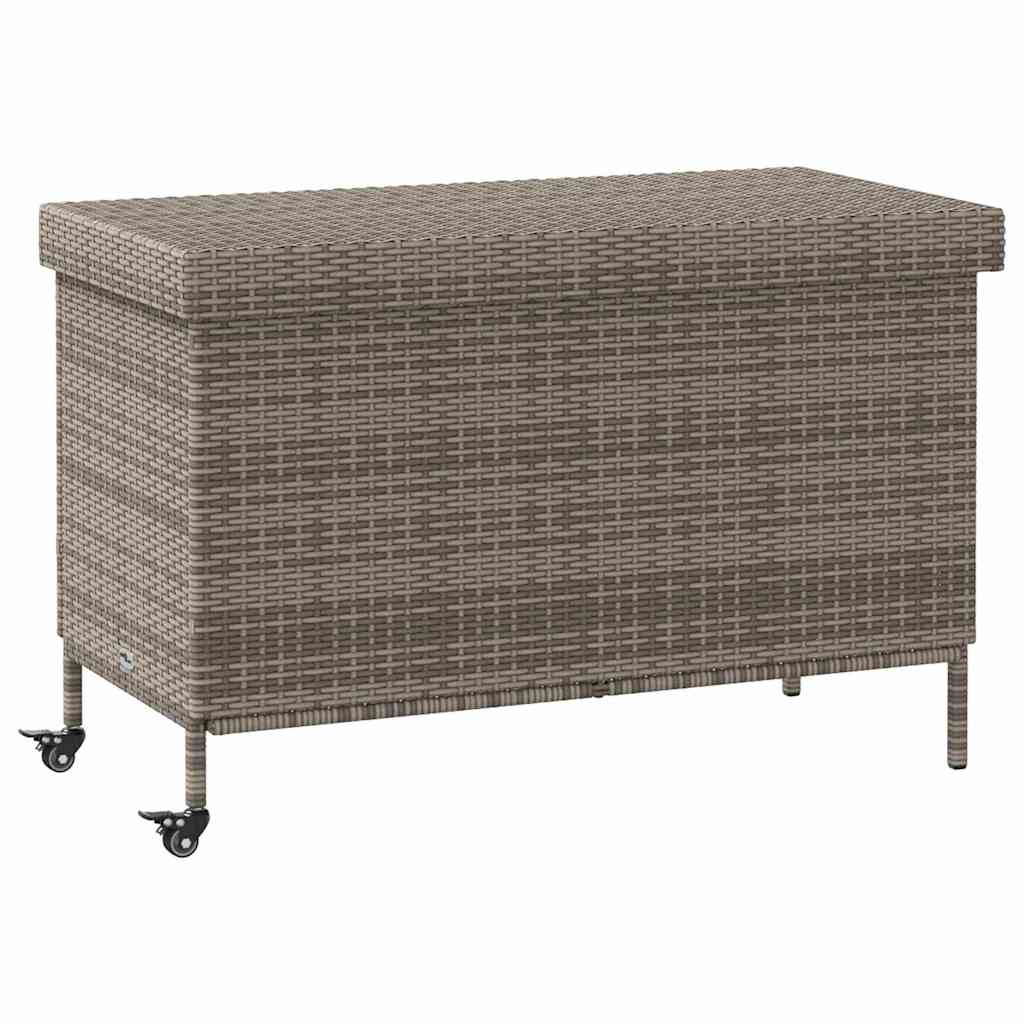 Tuinbox met wielen 110x55x73 cm poly rattan grijs