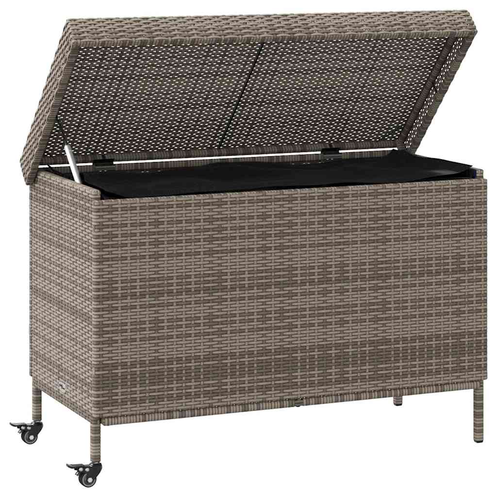Tuinbox met wielen 110x55x73 cm poly rattan grijs