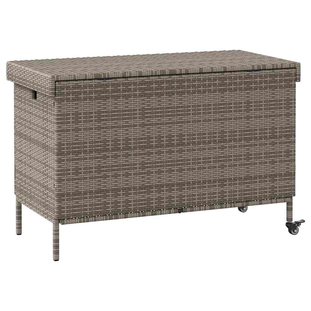 Tuinbox met wielen 110x55x73 cm poly rattan grijs