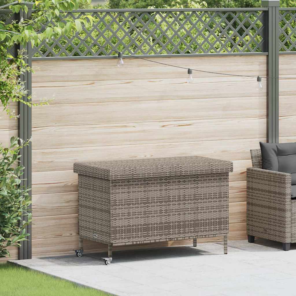 Tuinbox met wielen 110x55x73 cm poly rattan grijs