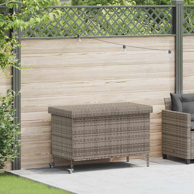 Tuinbox met wielen 110x55x73 cm poly rattan grijs