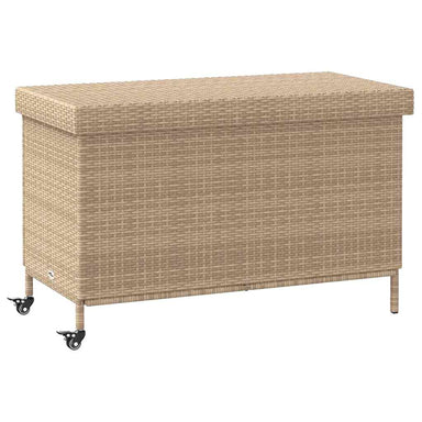 Tuinbox met wielen 110x55x73 cm poly rattan gemengd beige