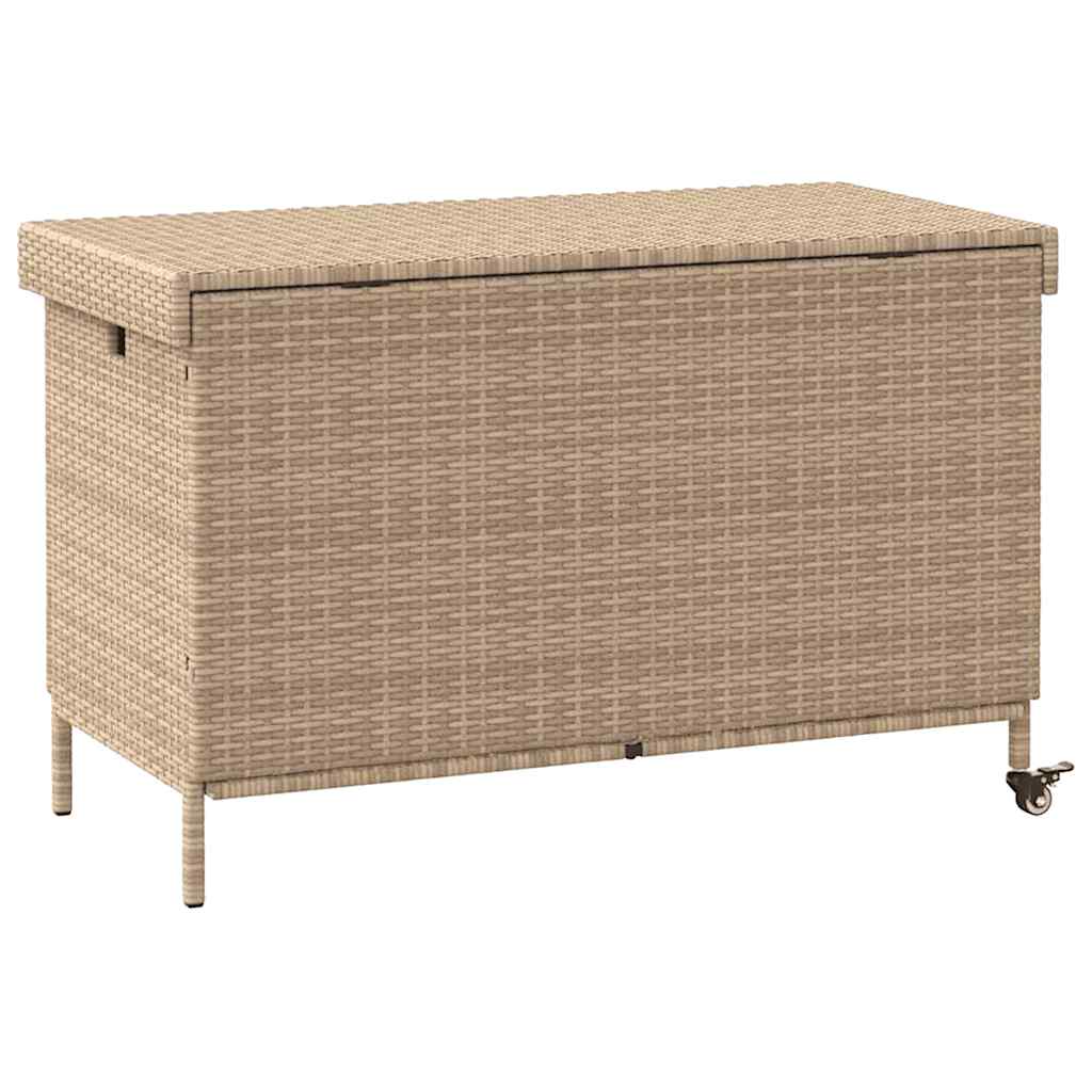 Tuinbox met wielen 110x55x73 cm poly rattan gemengd beige