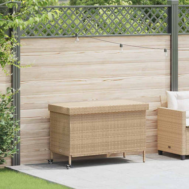 Tuinbox met wielen 110x55x73 cm poly rattan gemengd beige
