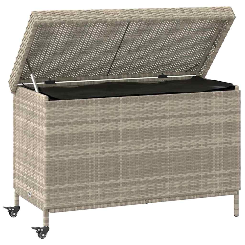 Tuinbox met wielen 110x55x73 cm poly rattan lichtgrijs