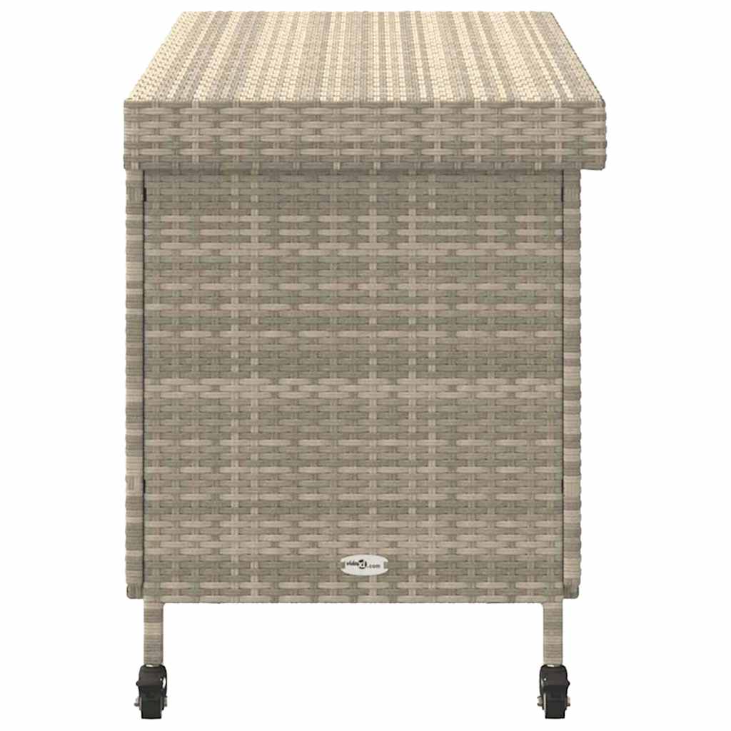 Tuinbox met wielen 110x55x73 cm poly rattan lichtgrijs