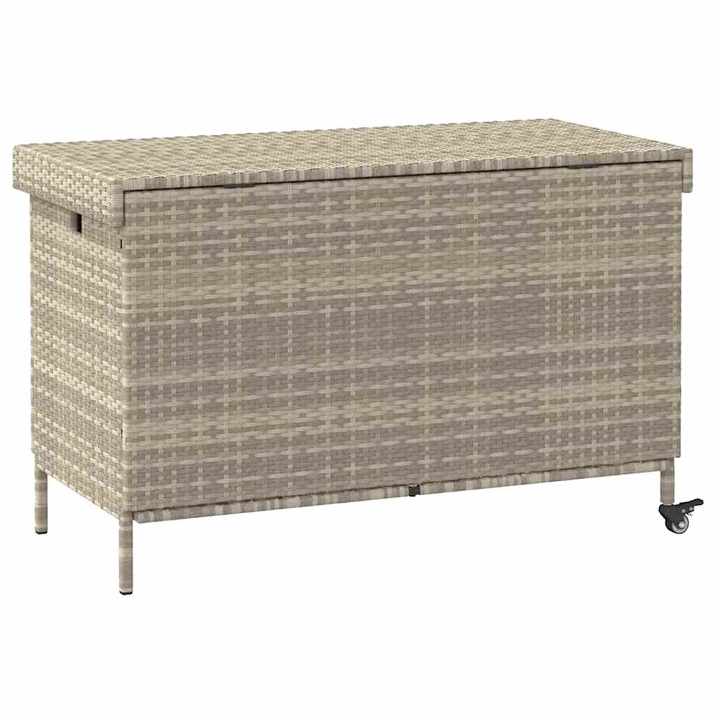 Tuinbox met wielen 110x55x73 cm poly rattan lichtgrijs