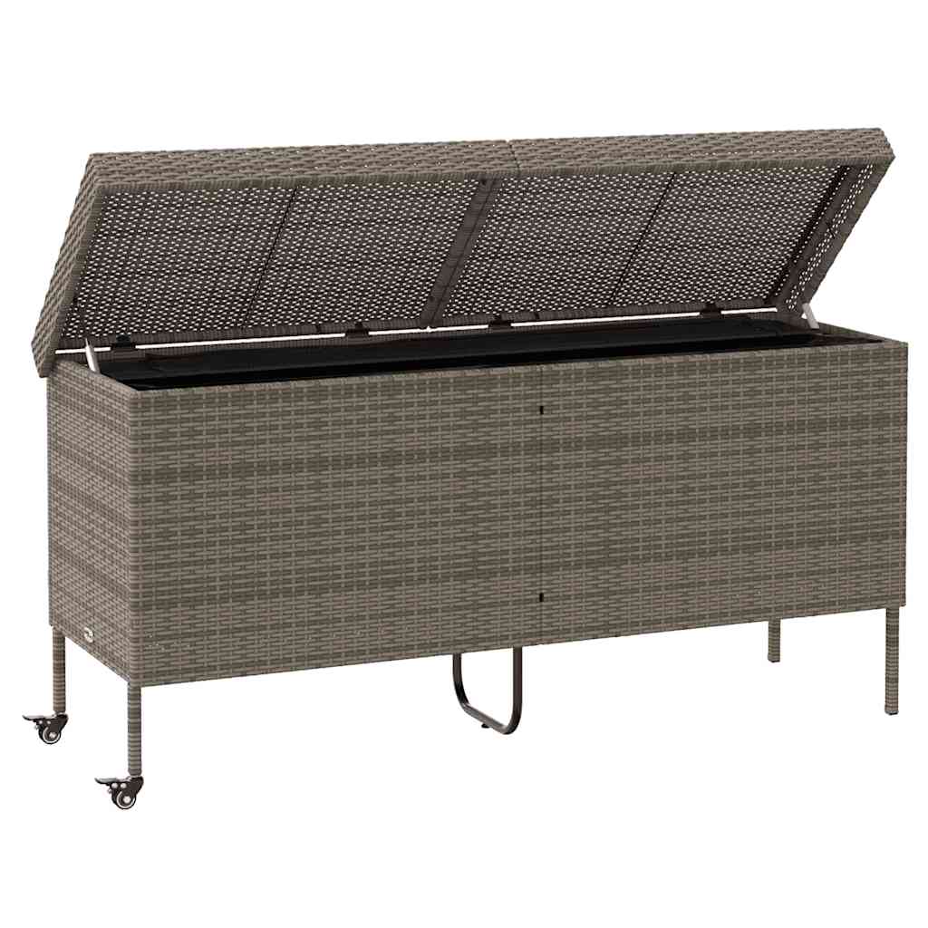 Tuinbox met wielen 160x55x75 cm poly rattan grijs
