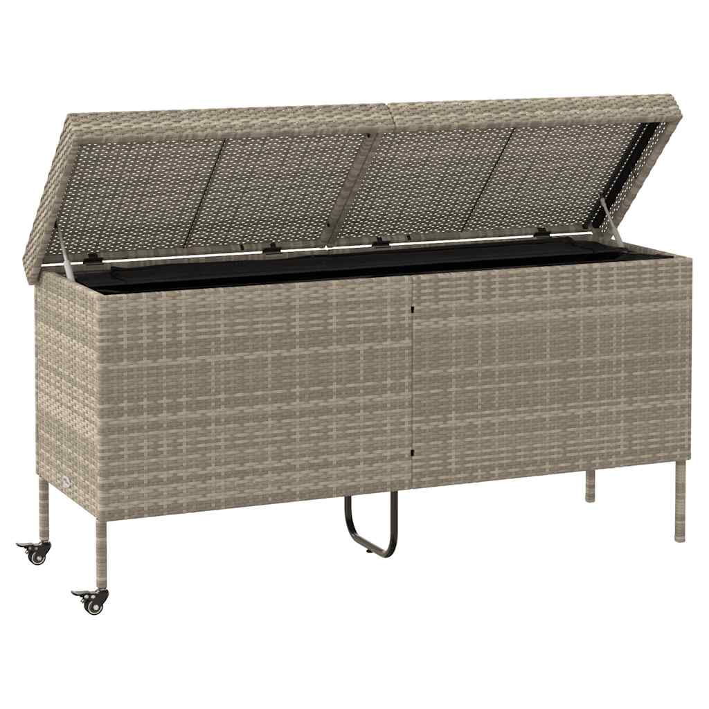 Tuinbox met wielen 160x55x75 cm poly rattan lichtgrijs