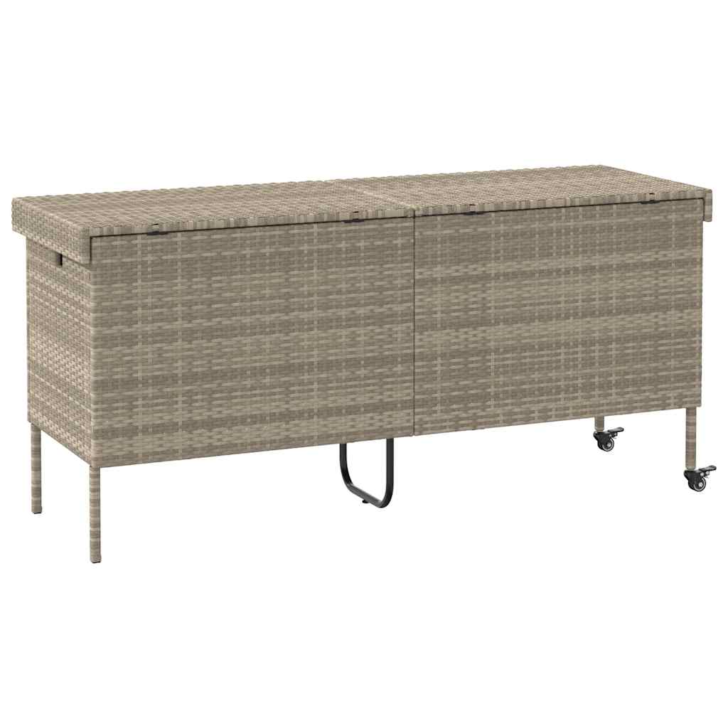 Tuinbox met wielen 160x55x75 cm poly rattan lichtgrijs