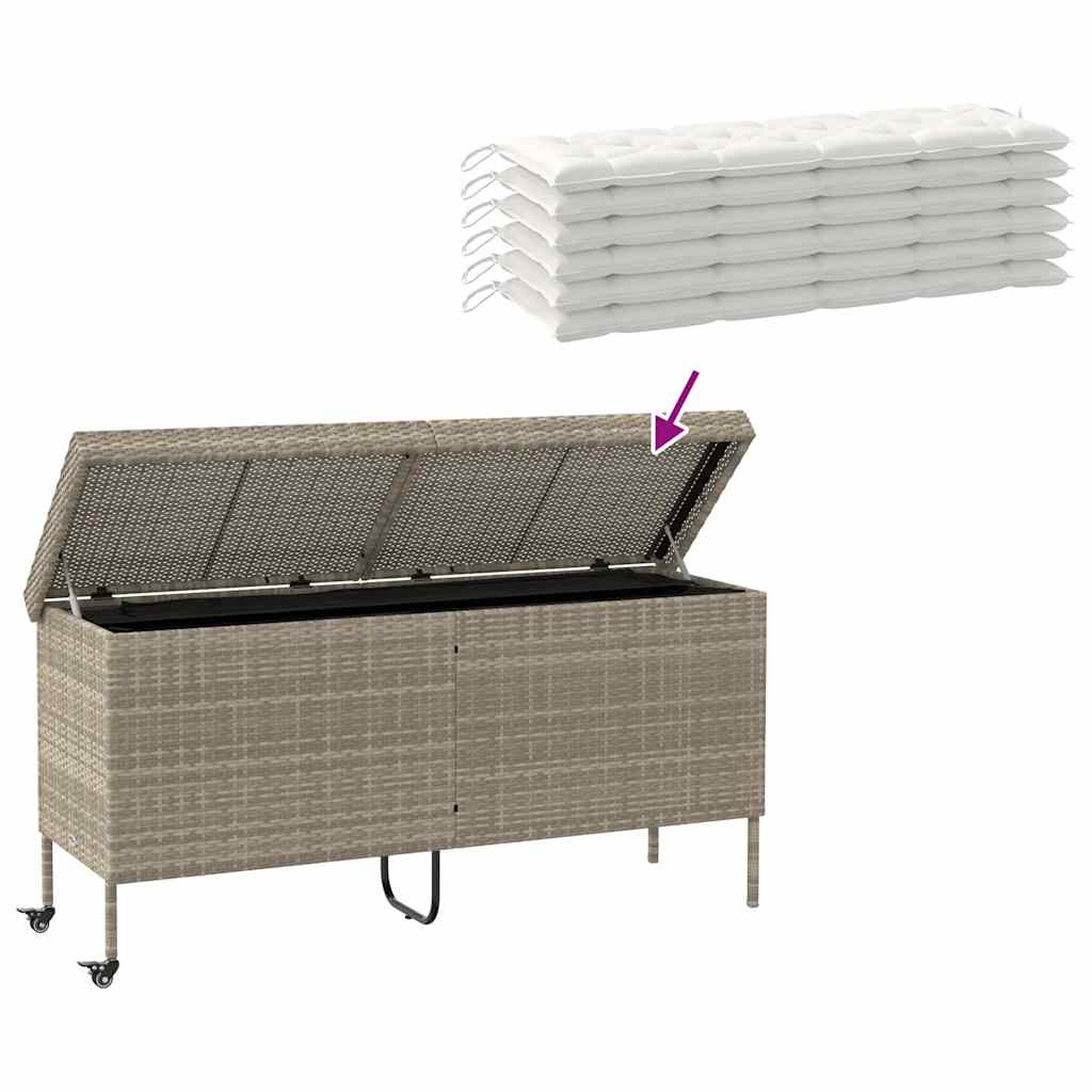 Tuinbox met wielen 160x55x75 cm poly rattan lichtgrijs
