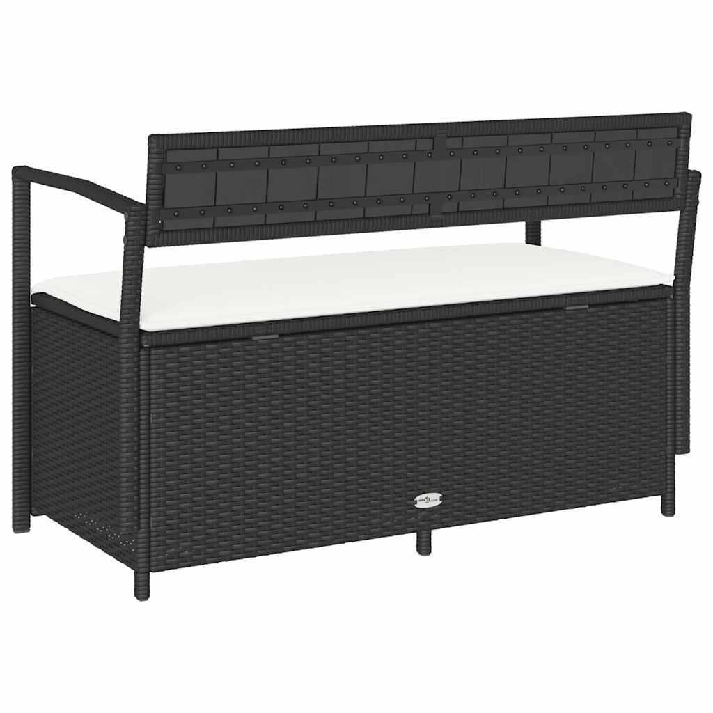 Tuinbank met kussen, zwart polyrotan