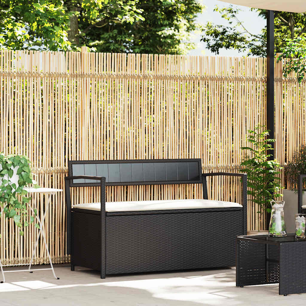 Tuinbank met kussen, zwart polyrotan