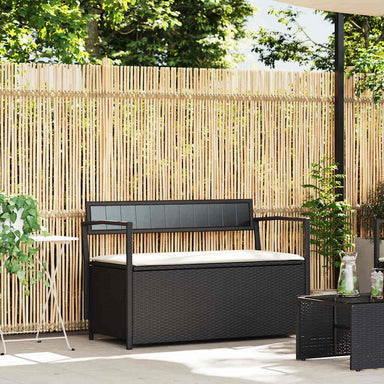 Tuinbank met kussen, zwart polyrotan