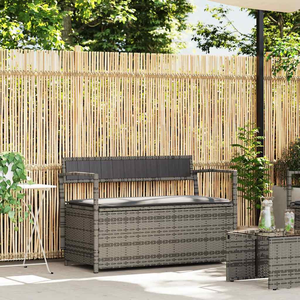 Tuinbank met kussen, grijs polyrotan