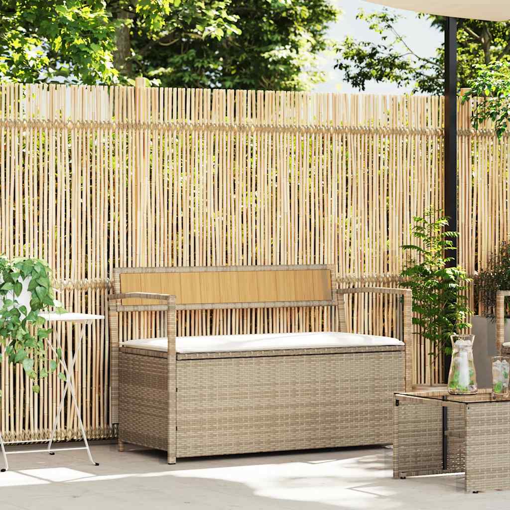 Tuinbank met kussen beige polyrotan