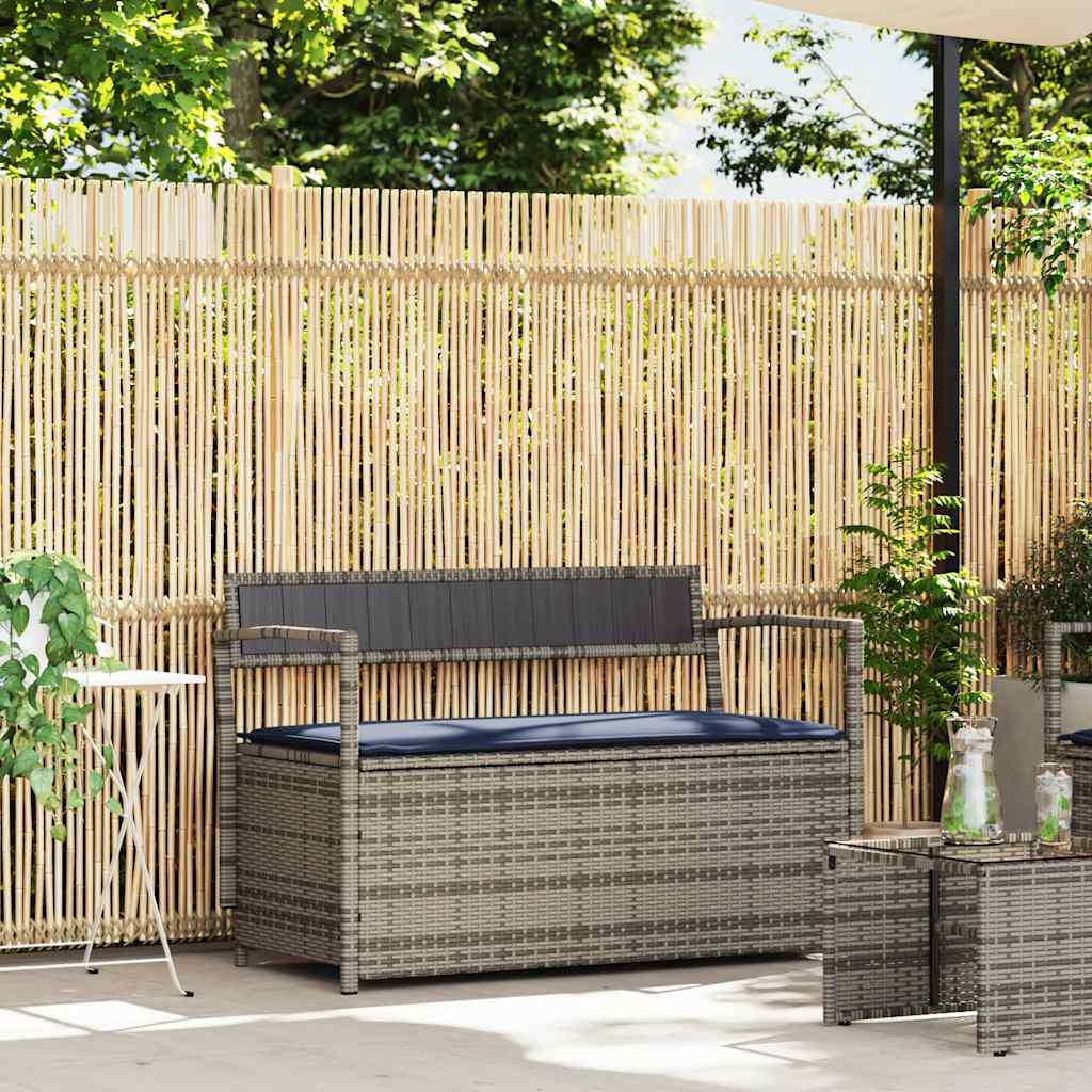 Tuinbank met kussen, grijs polyrotan