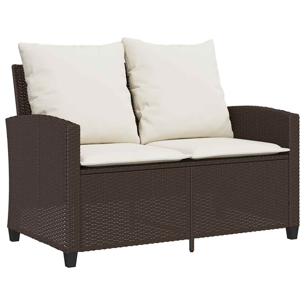 Tuinbank 2-zits met kussens & tafel poly rattan bruin