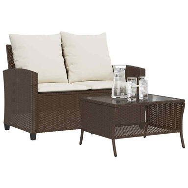 Tuinbank 2-zits met kussens & tafel poly rattan bruin