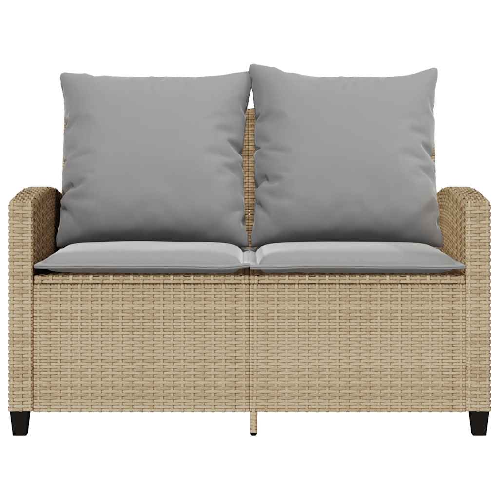 Tuinbank 2-zits met kussens & tafel poly rattan beige