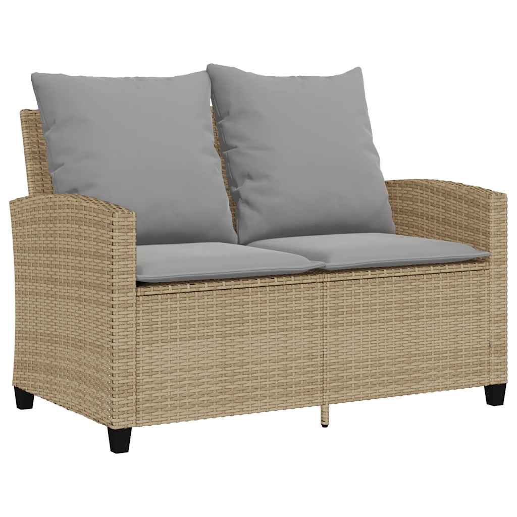 Tuinbank 2-zits met kussens & tafel poly rattan beige