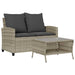 Tuinbank 2-zits met kussens & tafel poly rattan lichtgrijs