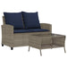 Tuinbank 2-zits met kussens & tafel poly rattan grijs