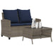 Tuinbank 2-zits met kussens & tafel poly rattan grijs