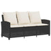 Tuinbank 3-zits met kussens & tafel poly rattan zwart