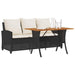 Tuinbank 3-zits met kussens & tafel poly rattan zwart