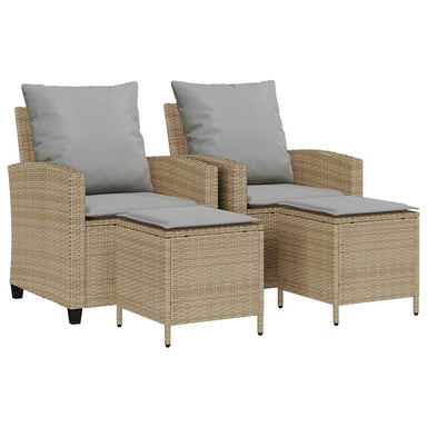 4-delige tuinbankset met kussens beige polyrotan