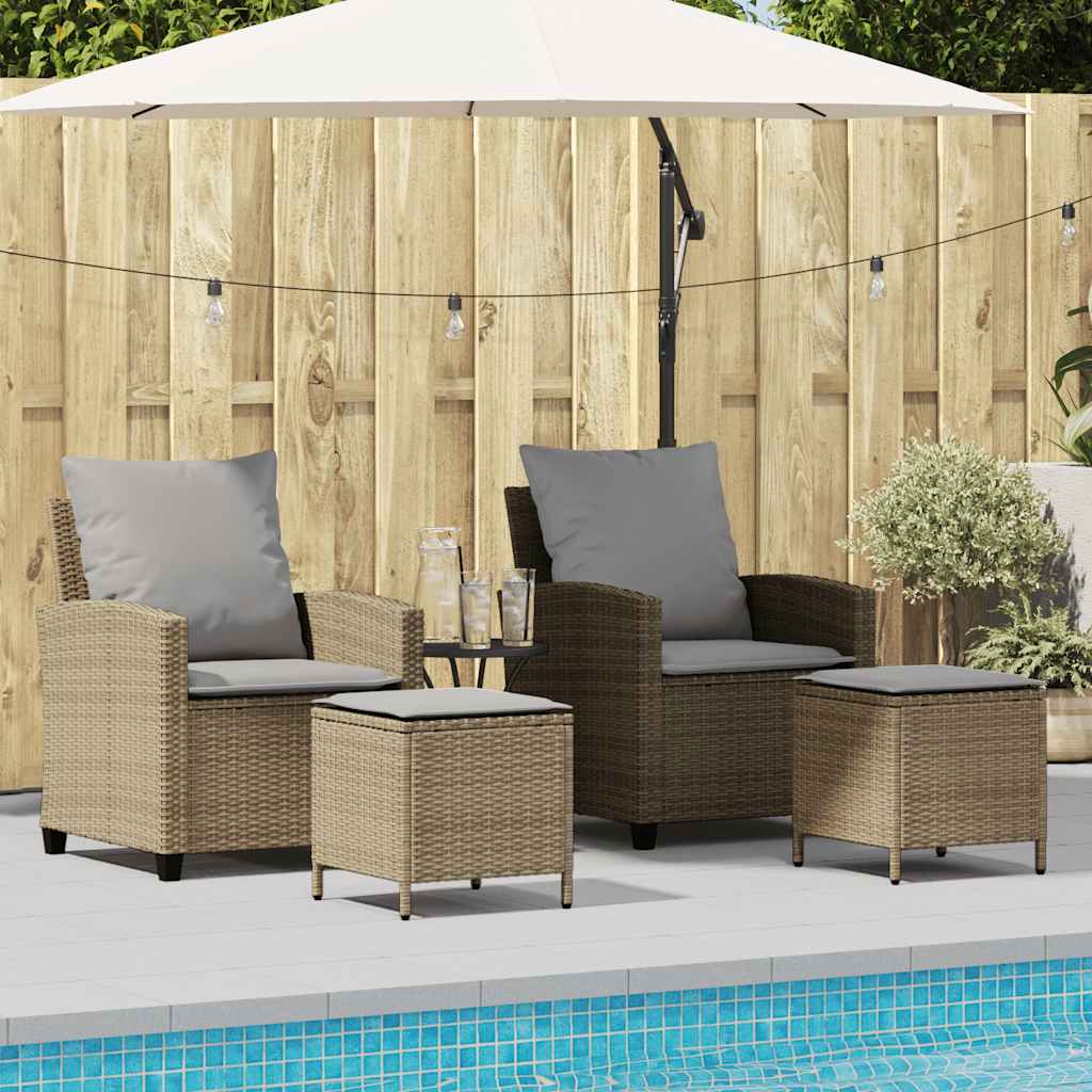 4-delige tuinbankset met kussens beige polyrotan