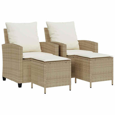4-delige tuinbankset met kussens beige polyrotan