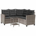 Tuinbank met tafel en kussens L-vormig poly rattan grijs