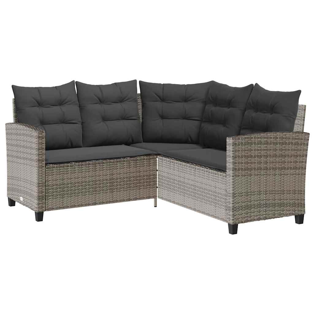 Tuinbank met tafel en kussens L-vormig poly rattan grijs