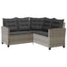 Tuinbank met tafel en kussens L-vormig poly rattan grijs