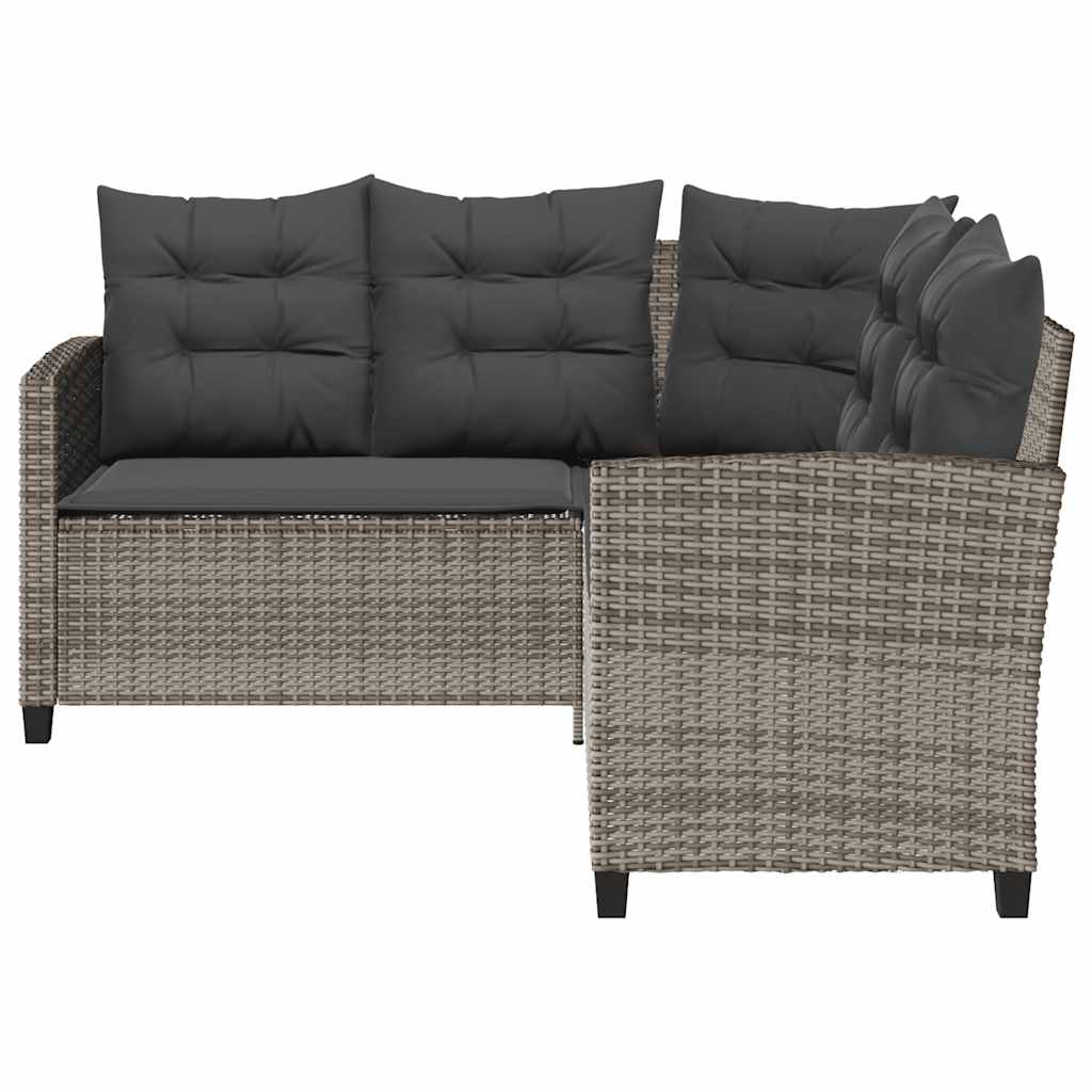 Tuinbank met tafel en kussens L-vormig poly rattan grijs