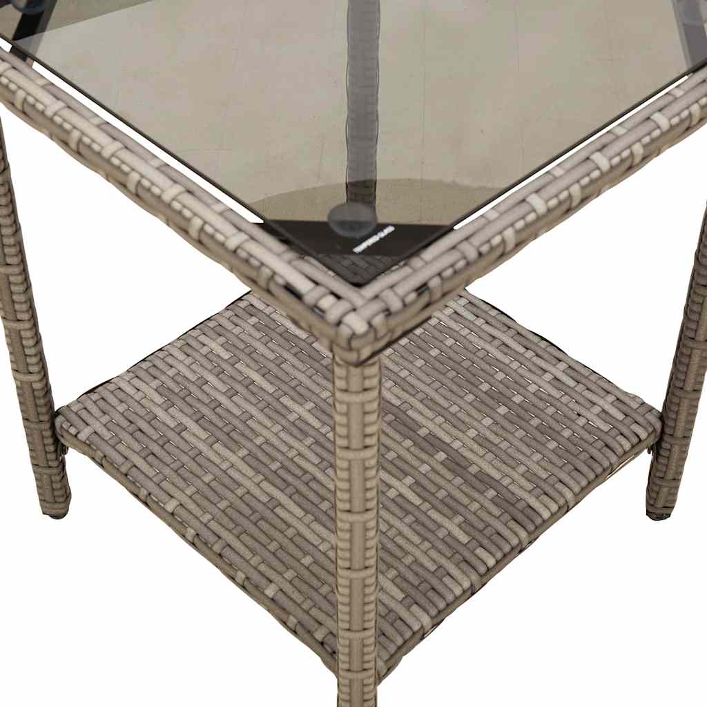 Tuinbank met tafel en kussens L-vormig poly rattan grijs